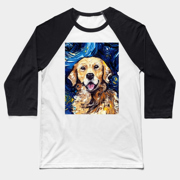 Golden Retriever Night (Portrait) Baseball T-Shirt by sagittariusgallery